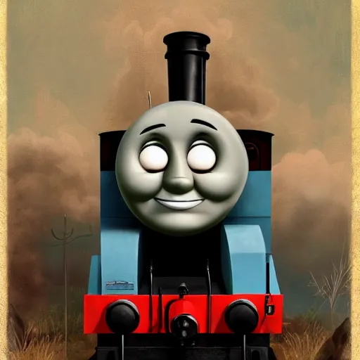 Image similar to gloomy and frightening thomas the engine goes straight to hell, artstation