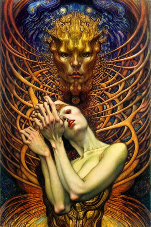 Image similar to Divine Chaos Engine by Karol Bak, Jean Delville, William Blake, Gustav Klimt, and Vincent Van Gogh, symbolist, visionary