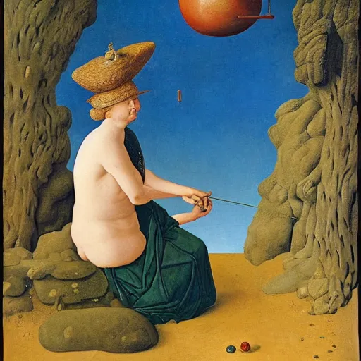 Image similar to Portrait of An ugly used up wench with a dirty mind fishing for rocks in all the wrong places. Painting by Jan van Eyck, Audubon, Rene Magritte, Agnes Pelton, Max Ernst, Walton Ford