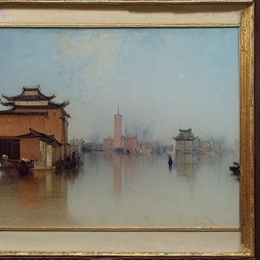 Image similar to wuzhen of china impressionism style by j. m. w. turner, c. 1 8 2 7