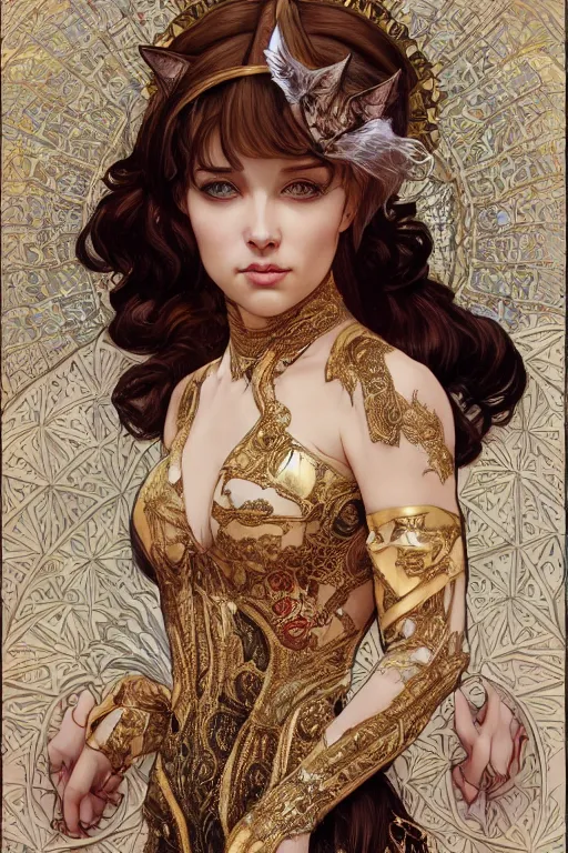 Prompt: a photographic portrait of a cat girl wearing opulent regal suit, fantasy, intricate, elegant, highly detailed, digital painting, artstation, concept art, smooth, sharp focus, illustration, art by artgerm and H R Giger and alphonse mucha