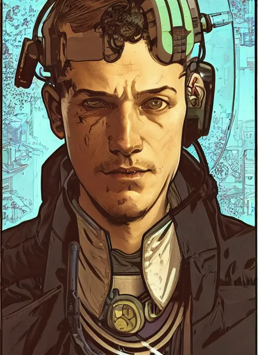 Image similar to cyberpunk soda salesman. portrait by ashley wood and alphonse mucha and laurie greasley and josan gonzalez and james gurney. spliner cell, apex legends, rb 6 s, hl 2, d & d, cyberpunk 2 0 7 7. realistic face. dystopian setting.