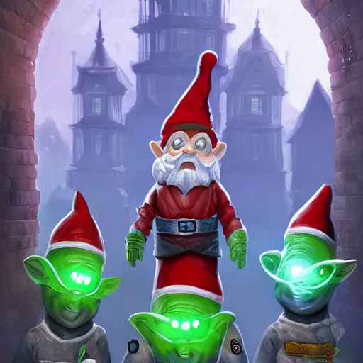 Prompt: garden gnomes as ghostbusters, intricate, highly detailed, digital painting, artstation, symmetrical, concept art, smooth, sharp focus, illustration, unreal engine 5, 8 k,