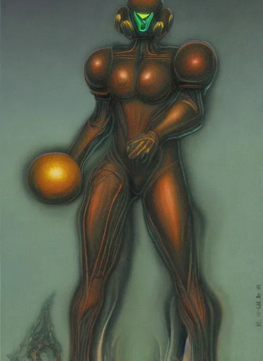 Prompt: dark samus in the style of zdzisław beksinski, full body portrait