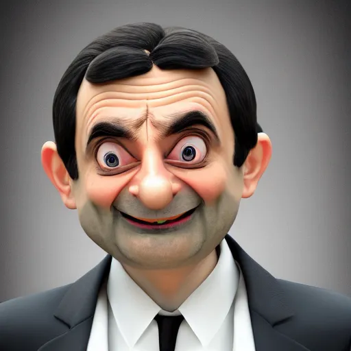 Prompt: Mr Bean in a 3D Animated Mr. Bean film animated by Illumination, portrait, photograph, realistic, hyperrealistic, highly detailed, very detailed, extremely detailed, detailed, digital art, trending on artstation