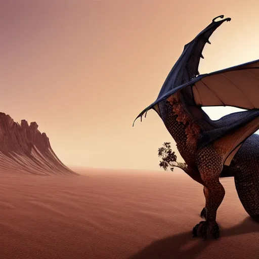 Prompt: a large desert dragon, hd photorealistic image