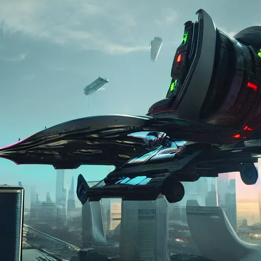 Image similar to cyberpunk alien concept of the a - team van flying trough the sky, futuristic look, highly detailed body, very powerful, photorealistic camera shot, crisp quality and light reflections, unreal engine 5 quality render