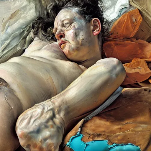 Image similar to high quality high detail painting by lucian freud and jenny saville, hd, hyper diemensional, turquoise