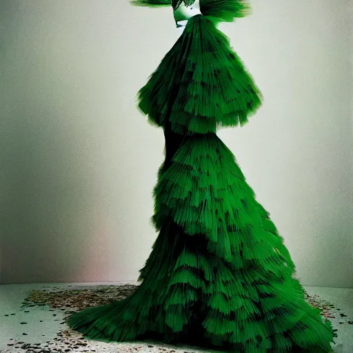 Image similar to Editorial studio photograph of a green Valentino Haute Couture outfit, photographed by Tim Walker