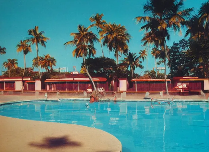 Image similar to pool at the beach without people. nostalgic. 6 0 s styled art