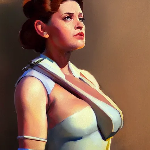 Image similar to greg manchess portrait painting of leia organa as overwatch character, medium shot, asymmetrical, profile picture, organic painting, sunny day, matte painting, bold shapes, hard edges, street art, trending on artstation, by huang guangjian and gil elvgren and sachin teng