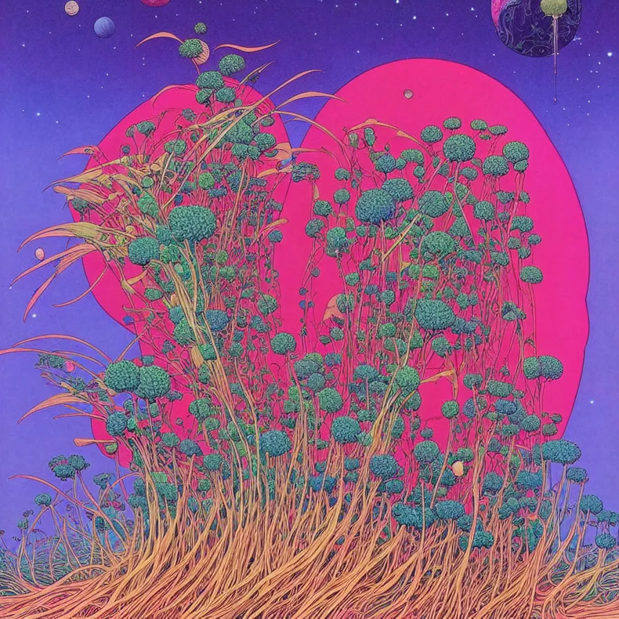 Prompt: ( ( ( ( beautiful flowers in a strange planet ) ) ) ) by mœbius!!!!!!!!!!!!!!!!!!!!!!!!!!!, overdetailed art, colorful, artistic record jacket design