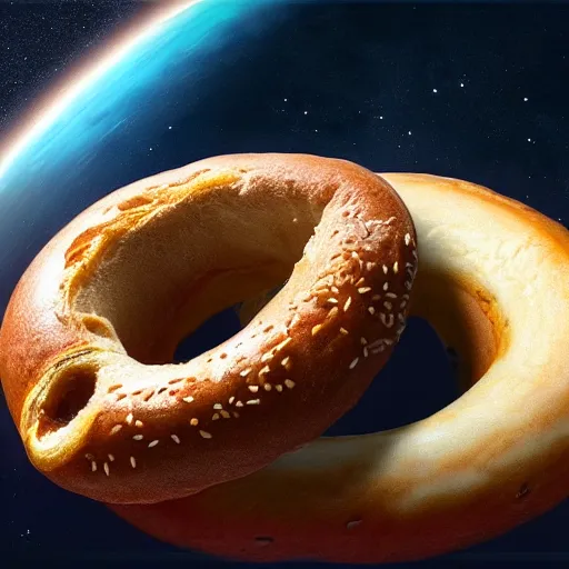 Prompt: all of the planets revolving around a giant Bagel, beautiful, oil on canvas, intricate, 8k highly professionally detailed, HDR, CGsociety