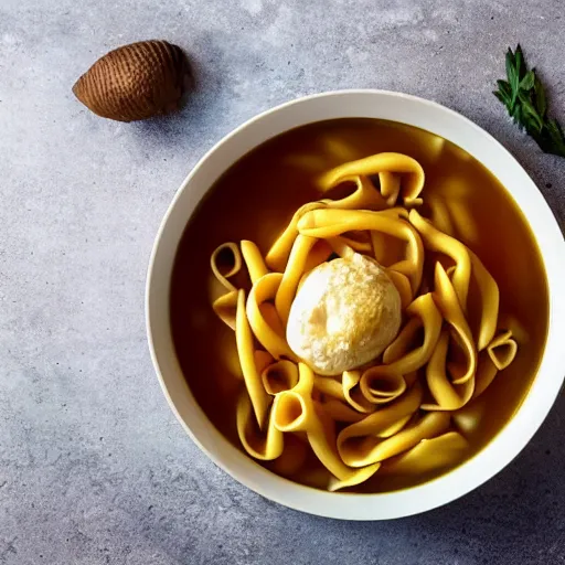 Prompt: hyperrealistic photo of a bowl of soup made of saturn shaped pasta