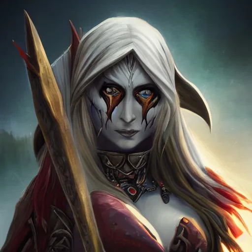 Prompt: sylvanas windrunner, artstation hall of fame gallery, editors choice, #1 digital painting of all time, most beautiful image ever created, emotionally evocative, greatest art ever made, lifetime achievement magnum opus masterpiece, the most amazing breathtaking image with the deepest message ever painted, a thing of beauty beyond imagination or words