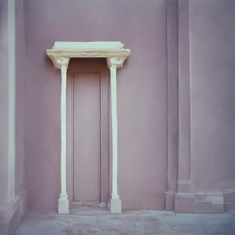 Image similar to paint casted on temple, film photo, soft lighting album cover, nostalgia, gradient