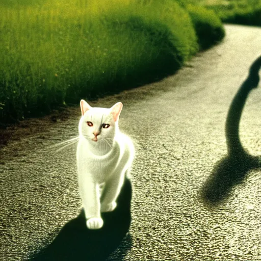 Image similar to a white cat riding a bicycle, austria, film still, sound of music, 4 k, 8 k