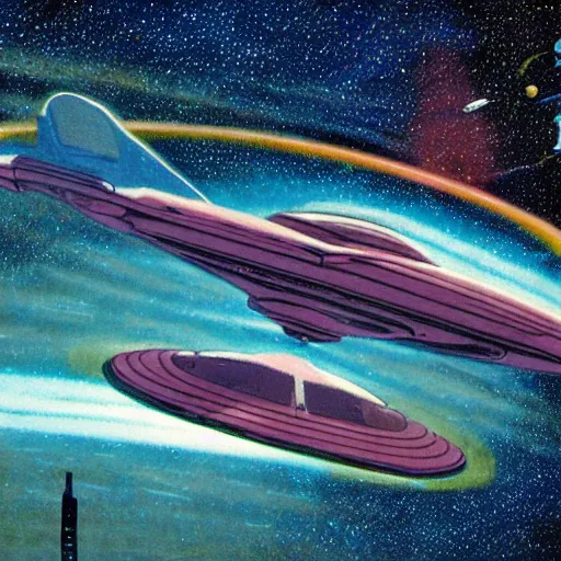 Image similar to starship during reentry of earth atmosphere, 1 9 8 0 s concept art, vintage, high saturation colors, high quality, hand drawn