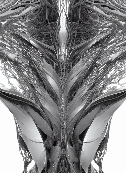 Image similar to cyberpunk noir by zaha hadid, iris van herpen and rick owens. highly detailed, hyper - real, very beautiful, intricate fractal details, very complex, opulent, epic, mysterious, polished, futuristic design, trending on deviantart and artstation