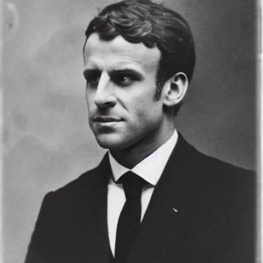 Image similar to photograph of emmanuel macron by edwardian, male, 1 9 0 0 s, 1 9 1 0 s, grainy, slightly blurry, faded, realistic face