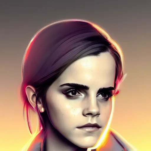 Image similar to Portrait of Emma Watson, cyberpunk style futuristic neon lights, artstation cgsociety masterpiece