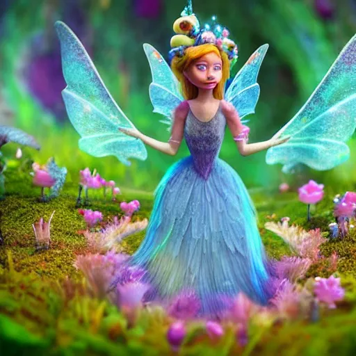 Image similar to beautiful faerie princess walks through happy trippy fungal landscape, weta pixar 8 k detailed face award winning photography