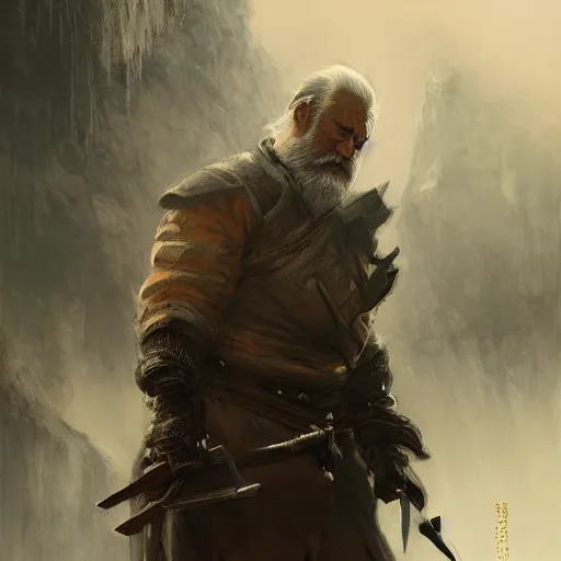 Image similar to ronin, old, white beard, wrinkles, handsome, action pose, katana, profile, intricate, detailed, volumetric lighting, scenery, digital painting, highly detailed, artstation, sharp focus, illustration, concept art, ruan jia, steve mccurry