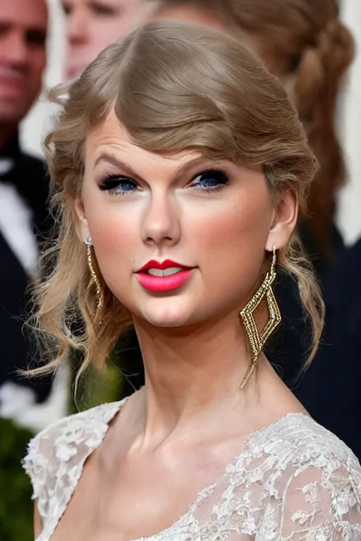 Prompt: medium - shot!!!!!!!!!!!! of taylor swift in a beautiful wedding dress, focus on face and facial details
