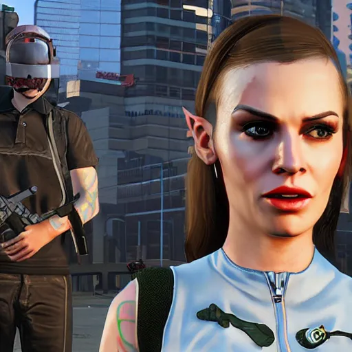 Image similar to eva elfie in gta 5 screensaver, game graphics, highly detailed, anotomically correct