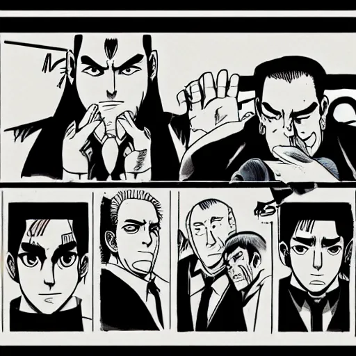 Image similar to The Sopranos created by Kishimoto pen and ink Manga panel action sequence