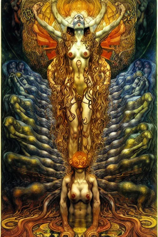 Image similar to Divine Chaos Engine by Karol Bak, Jean Delville, William Blake, Gustav Klimt, and Vincent Van Gogh, symbolist, visionary