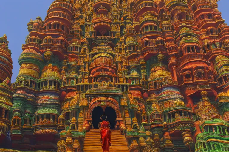 Image similar to high quality 3 d dreamscape! mumbai with biomorphic hanuman!! head building, kalighat detailed, unreal engine cinematic smooth, stephen shore & john j. park, soft morning light, wide shot, high angle, uhd 8 k, deep focus