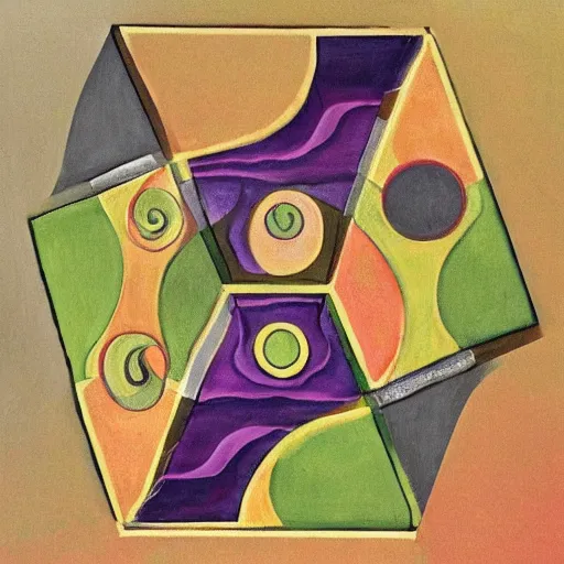 Image similar to a triskele centered in the natural landscape, high quality art in the style of cubism and georgia o’keefe,