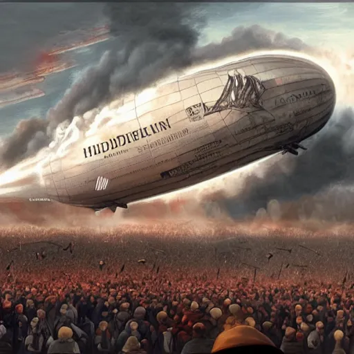 Image similar to ultra realistic illustration, the hindenburg disaster, highly detailed, digital painting, artstation, trending