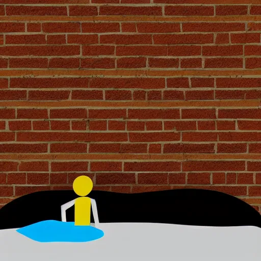 Image similar to digital art, stick figure sitting on the ledge of a bed, simplistic, creative