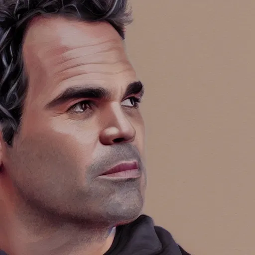 Image similar to portrait of mark ruffalo, highly detailed, centered, solid color background, digital painting