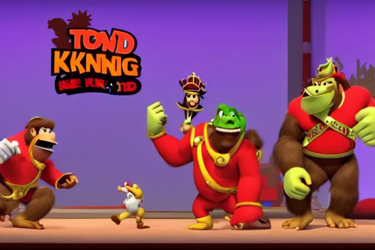 Prompt: donkey kong and king k rool in ted talk