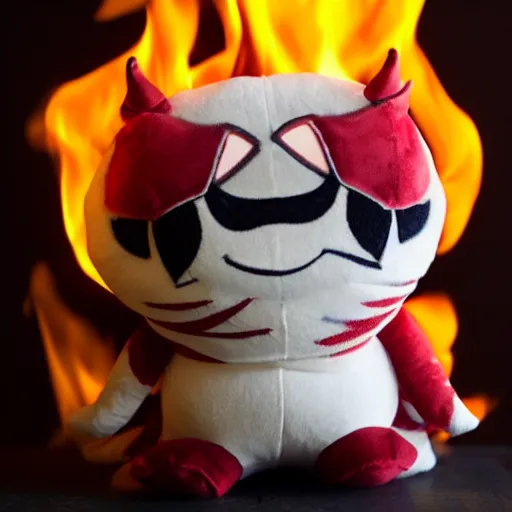 Prompt: cute fumo plush of the arson - loving fiendish trickster who often sets empty houses on fire, monster