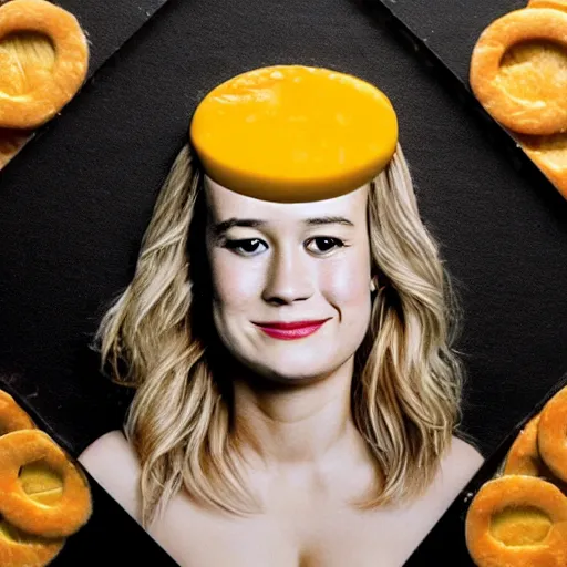 Image similar to a portrait made out of cheese of brie larson