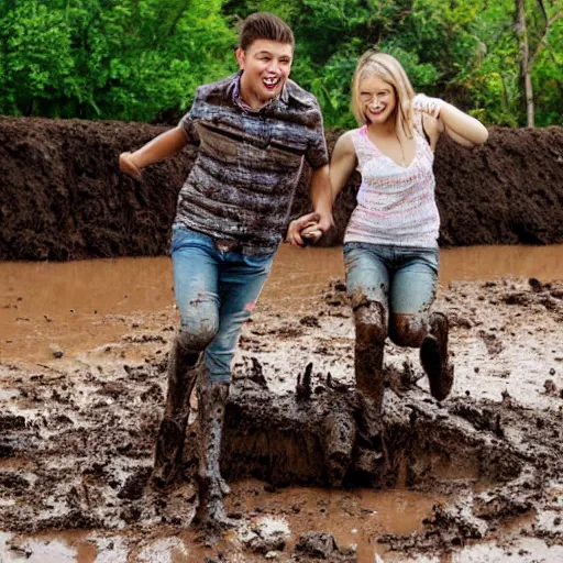 Image similar to a young couple rolling in the mud