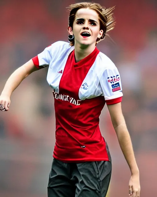 Prompt: a portrait of emma watson as a lokomotiv football player, hyper realistic, highly detailed