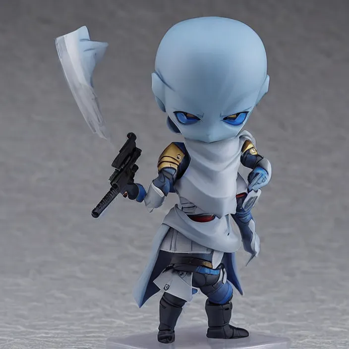 Image similar to destiny commander zavala!!!!!!!!!!!!!!!!!!!!!!!!!!, an ( ( ( ( ( anime ) ) ) ) ) nendoroid of commander zavala, male figurine, light - blue skin and bald!!!!!!!!, detailed product photo