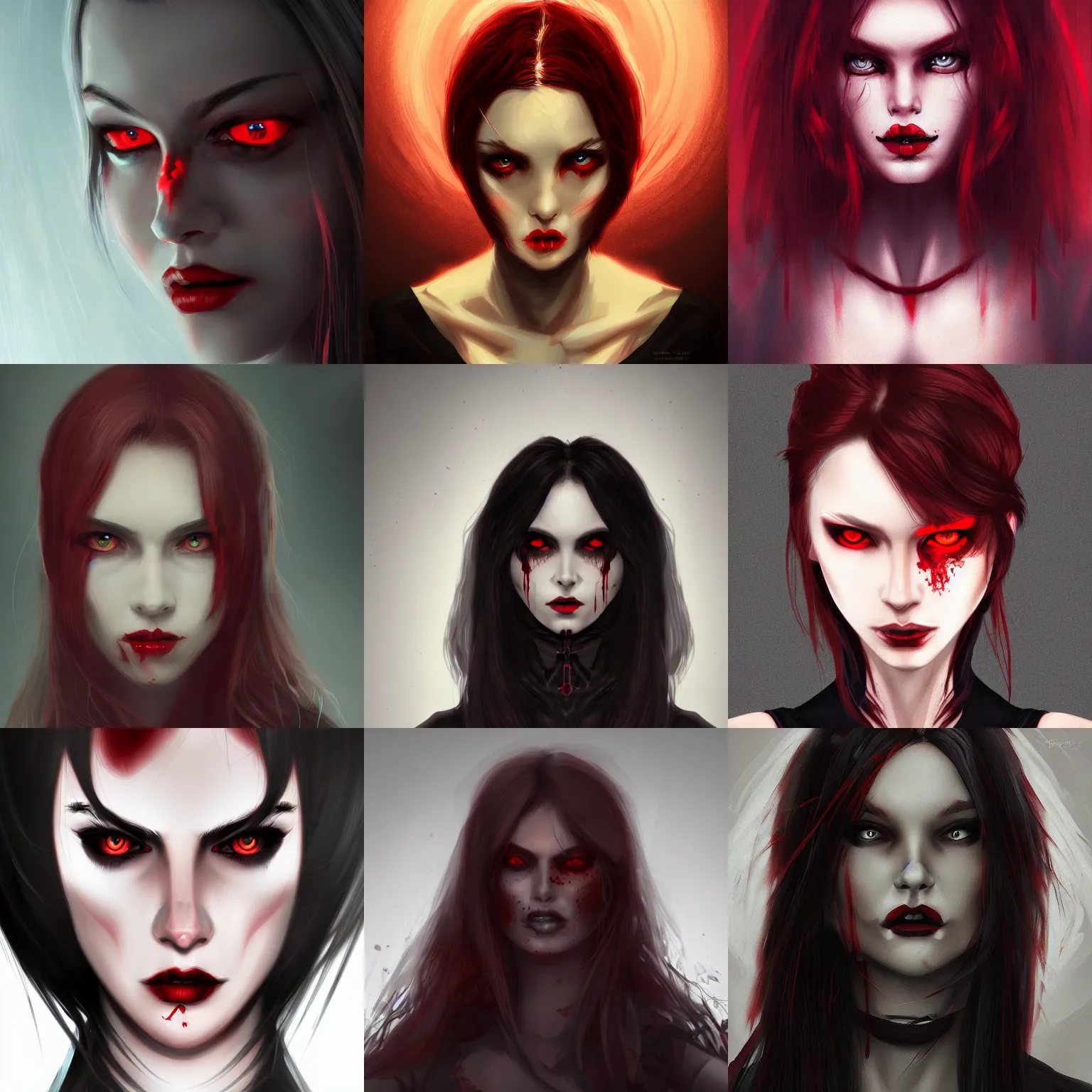 Prompt: Woman with red eyes, dark, menacing, artstation, digital art