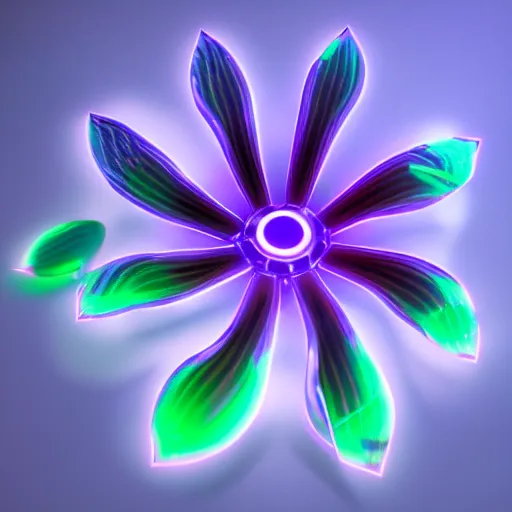 Image similar to a futuristic, cybertronic lily flower, metallic and reflective, unreal engine