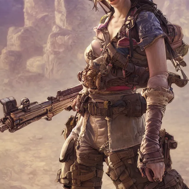 Image similar to the portrait of lawful neutral semi - colorful female infantry gunner as absurdly beautiful, gorgeous, elegant, young swimsuit model, an ultrafine hyperdetailed illustration by kim jung gi, irakli nadar, intricate linework, bright colors, octopath traveler, final fantasy, unreal engine 5 highly rendered, global illumination, radiant light, detailed and intricate environment