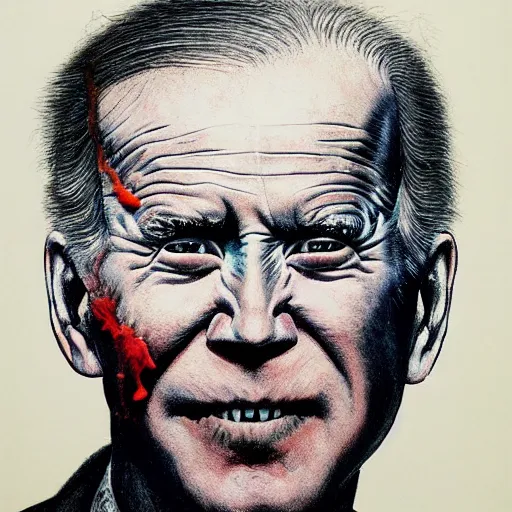 Image similar to junji ito, beksinski \ and stephen gammell presidential portrait of joe biden