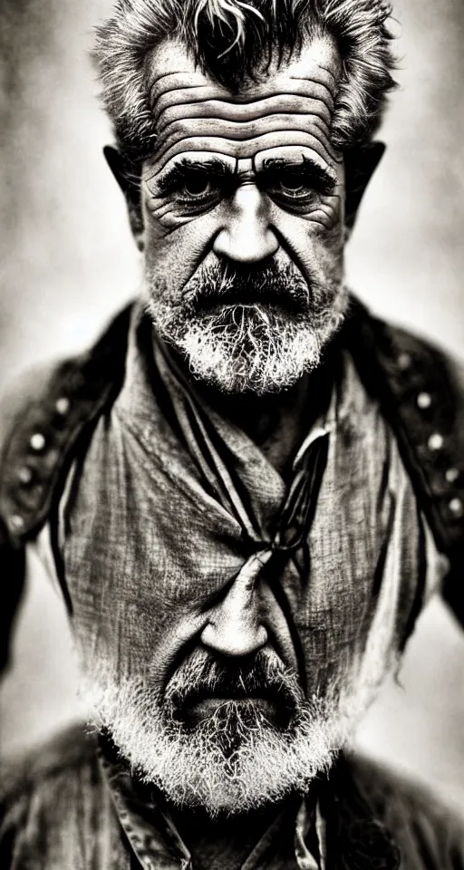 Prompt: a highly detailed digital collodion photograph, a portrait of a grizzled old man who kind of looks like Mel Gibson