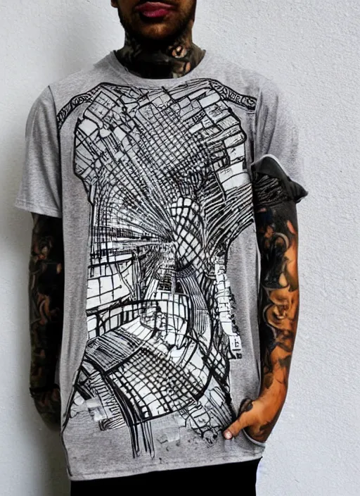 Prompt: a streetwear brutalism tshirt design on pinterest, fiverr, very detailed, intricate details, complimentary colors, aesthetic, dope