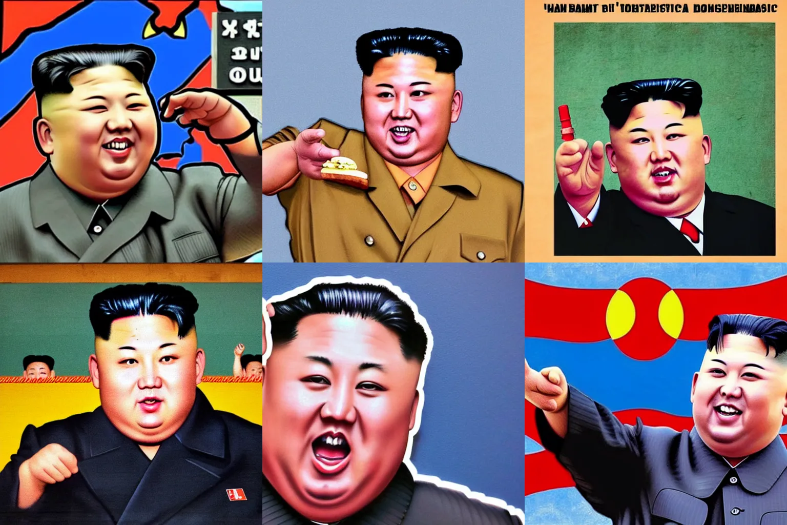 Prompt: kim jong un pointing at a hamburger across the street, anatomically correct, realistic picture,