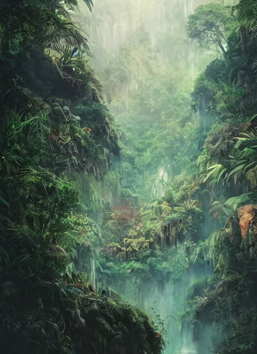 Image similar to jungle valley next to a mountain , watercolor, dramatic lighting, cinematic, establishing shot, extremely high detail, foto realistic, cinematic lighting, pen and ink, intricate line drawings, by Yoshitaka Amano, Ruan Jia, Kentaro Miura, Artgerm, post processed, concept art, artstation, matte painting, style by eddie mendoza, raphael lacoste, alex ross